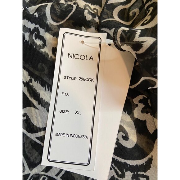 Ncola Womens Blouse XL Sheer Black White Swirl Pattern Button-Up Grannycore - Picture 7 of 9